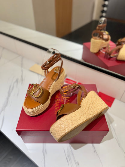 VLTN ESPADRILLE WEDGE SANDALS 25S 90 MM IN BROWN LAMBSKIN STYLE 4
