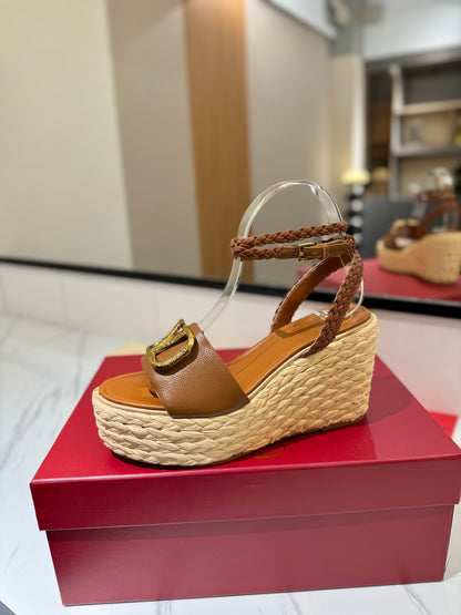 VLTN ESPADRILLE WEDGE SANDALS 25S 90 MM IN BROWN LAMBSKIN STYLE 4