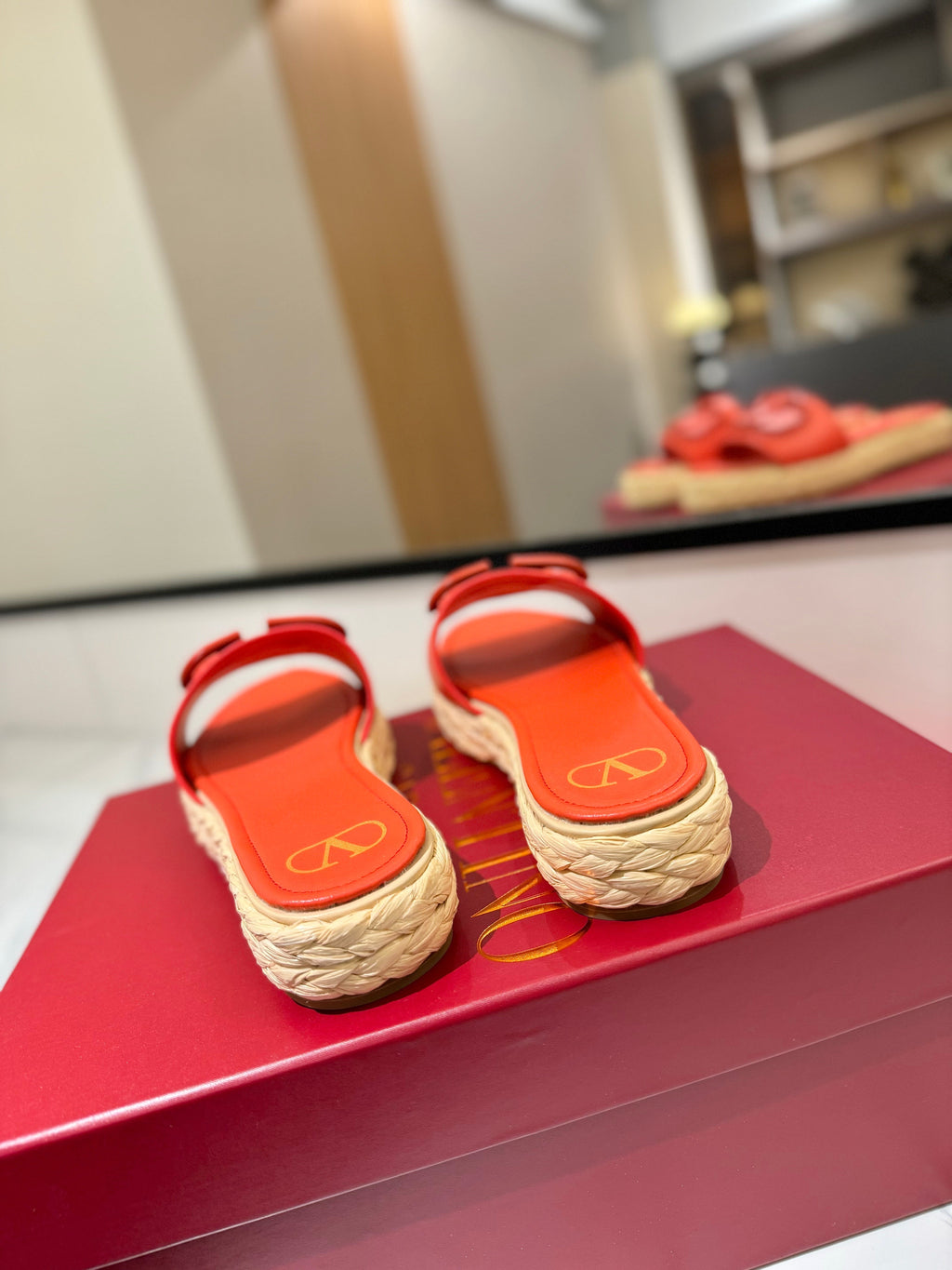 VLTN ESPADRILLE SLIDES 25S IN ORANGE LAMBSKIN STYLE 6