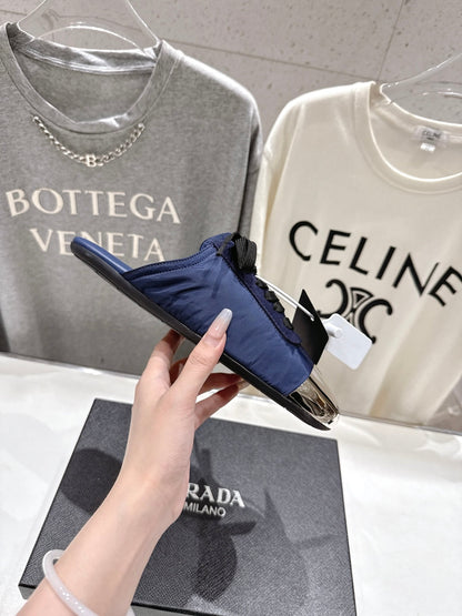PRADA 25S MULES IN RK BLUE WITH METAL TOECAP