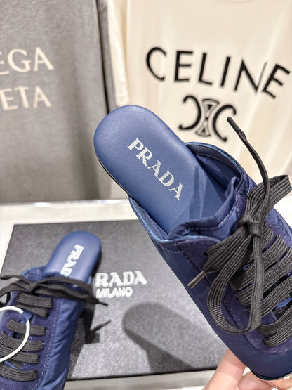PRADA 25S MULES IN RK BLUE WITH METAL TOECAP