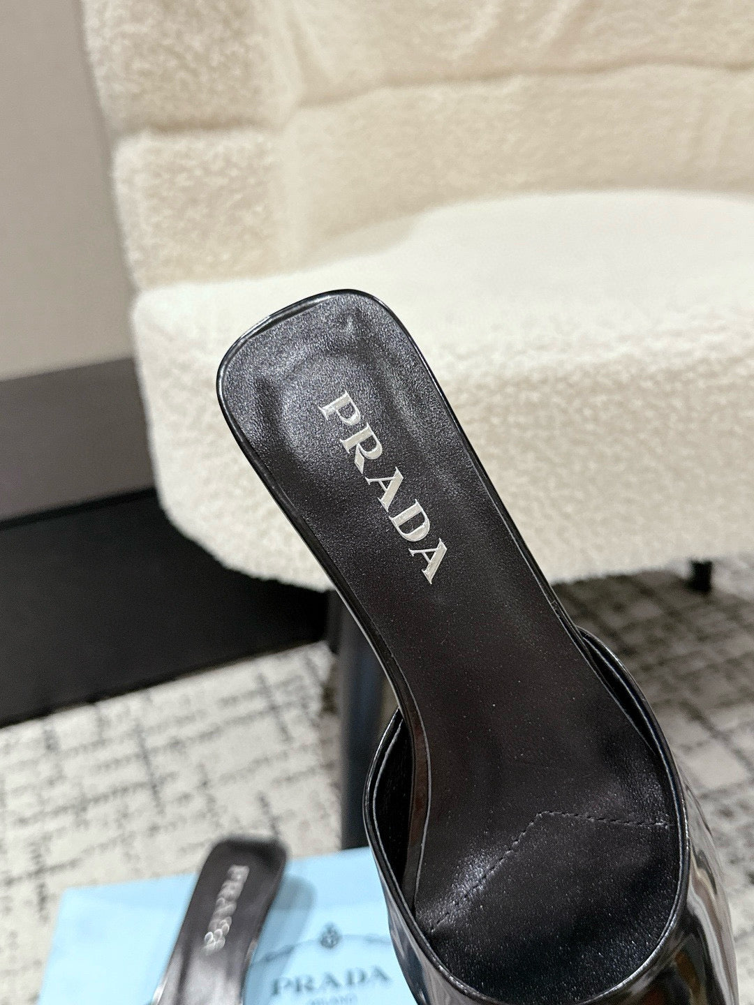 PRADA 25S POINTED-TOE MULES IN BLACK CALFSKIN