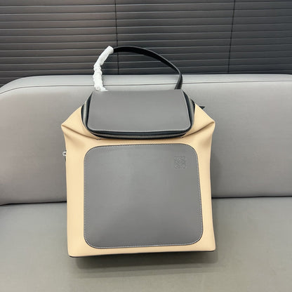 LOEWE LOE GOYA BACKPACK 41 IN BLACK MIX BEIGE GRAINED CALFSKIN