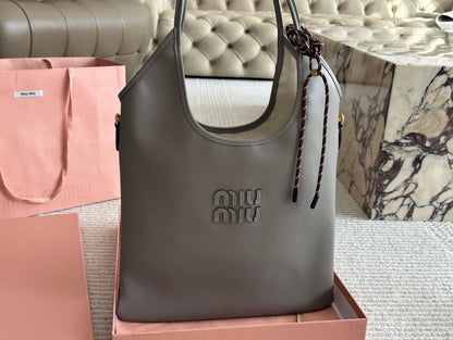 MIU MIU IVY TOTE BAG 35 IN GRAY CALFSKIN