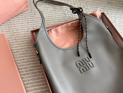 MIU MIU IVY TOTE BAG 35 IN GRAY CALFSKIN