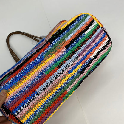 MIU MIU LARGE SHOPPING BAG 40 IN COLORFUL WOOL AND LEATHER STRAP