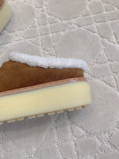 PRADA MULES SHEARLING LINING IN TAN SUEDE