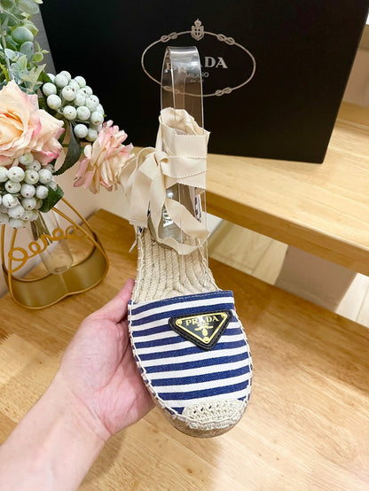 PRADA STRIPE ESPADRILLE WEDGE SANL NAVY FABRIC
