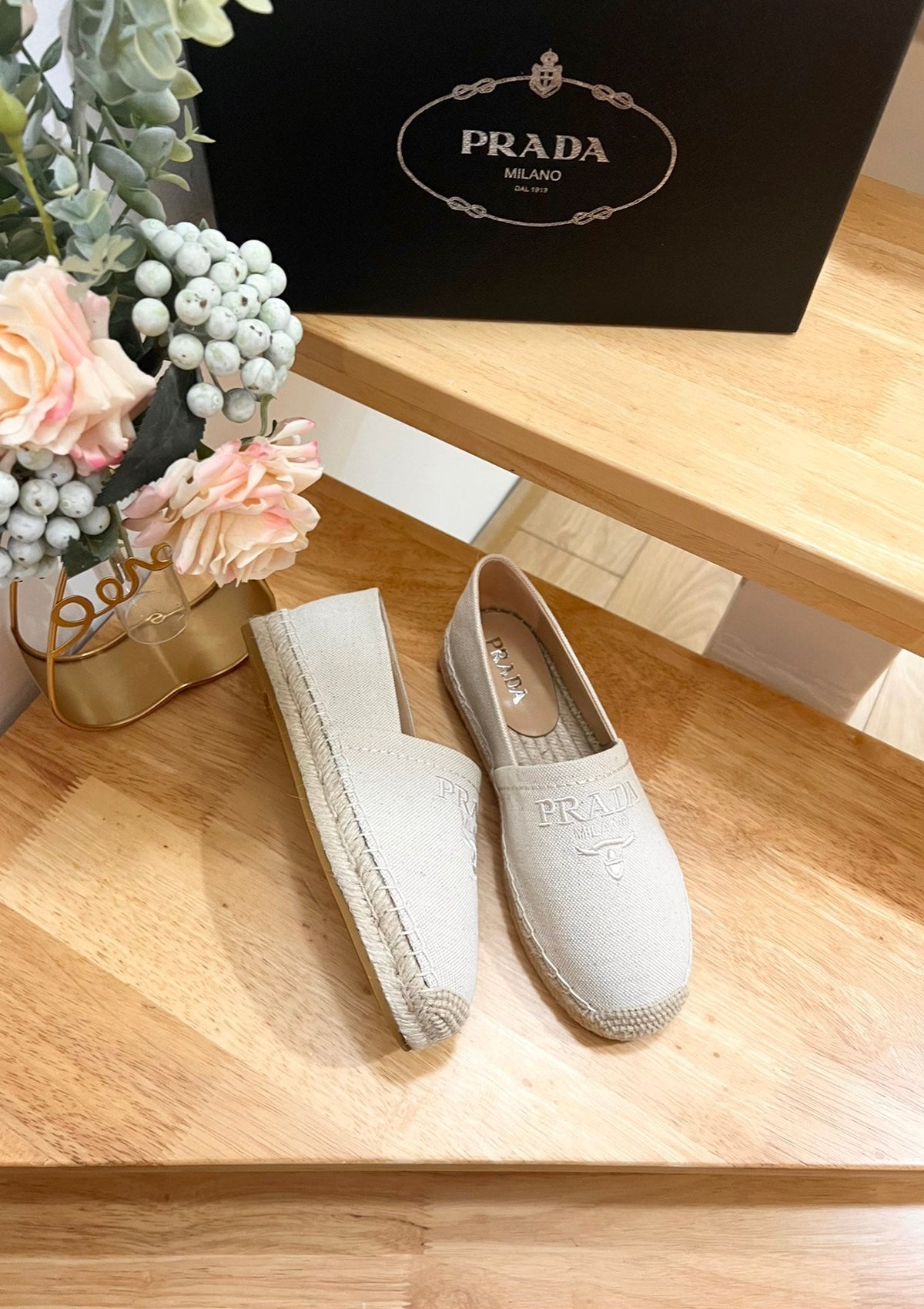 PRADA pra espadrilles beige canvas