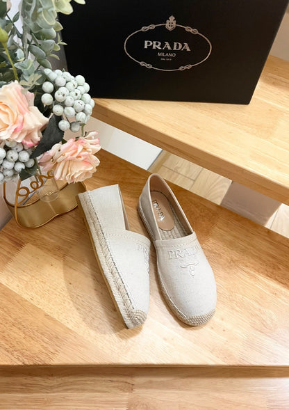 PRADA pra espadrilles beige canvas