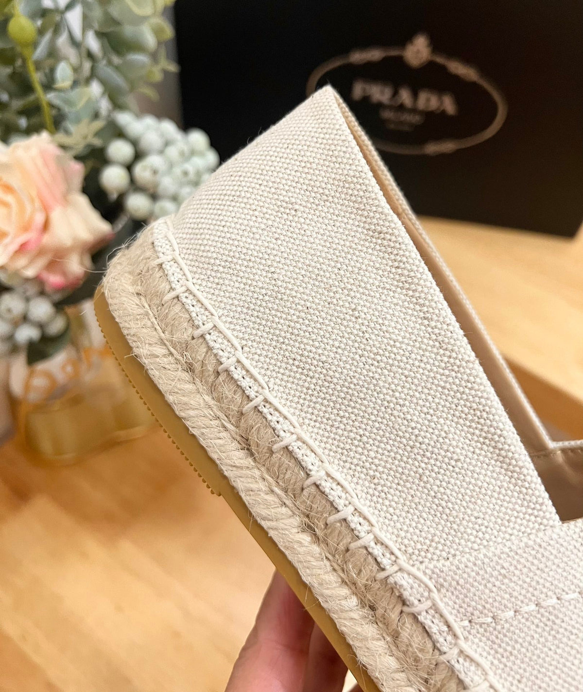 PRADA pra espadrilles beige canvas