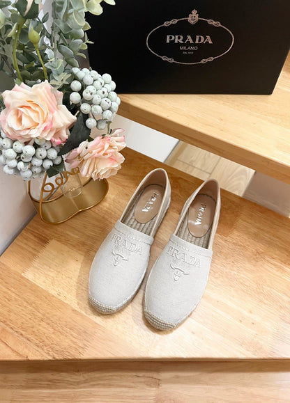 PRADA pra espadrilles beige canvas