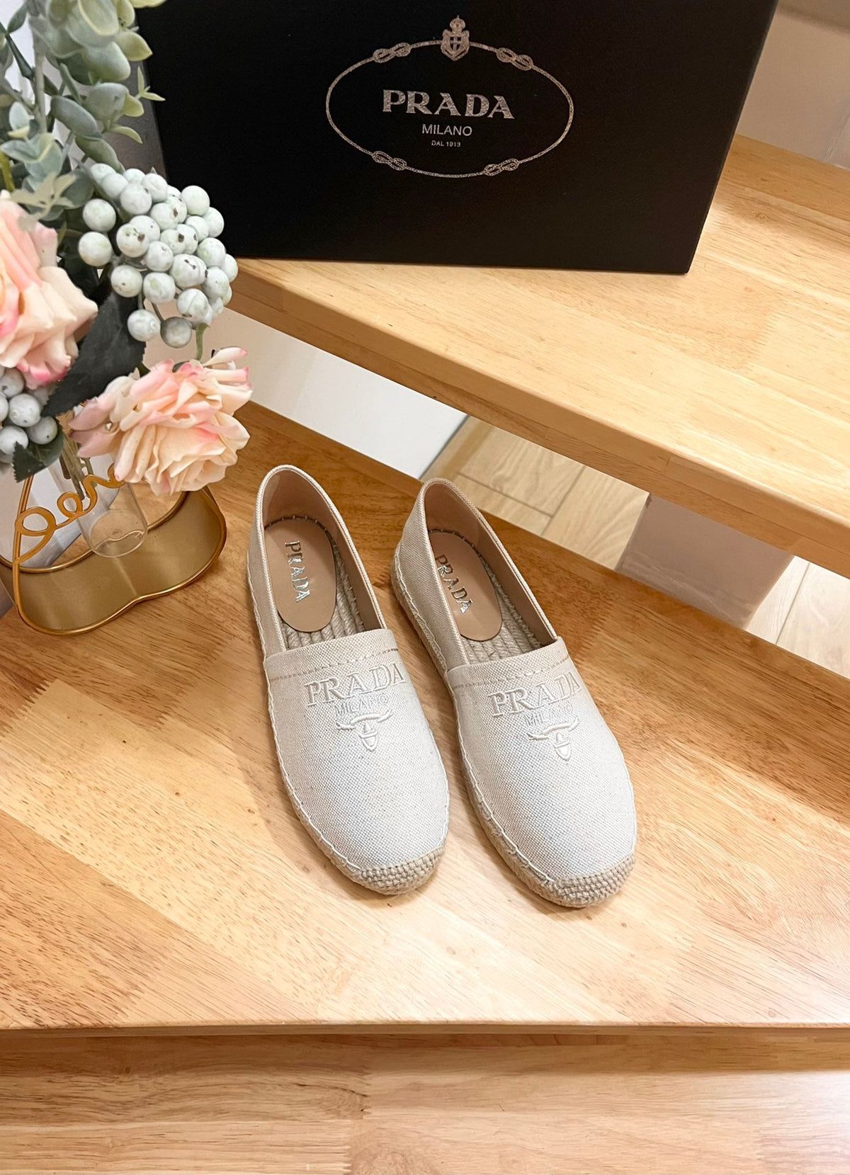 PRADA pra espadrilles beige canvas