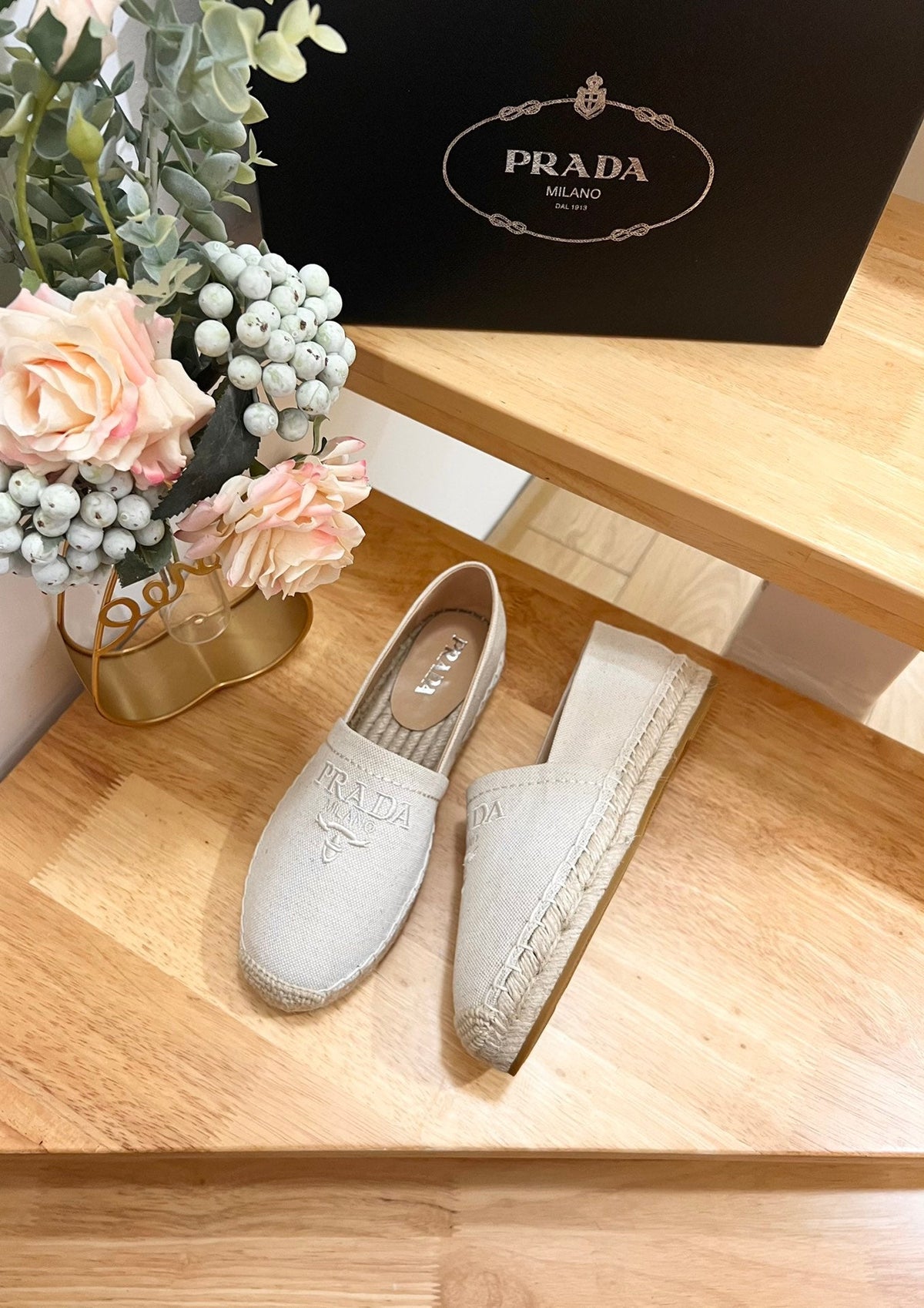 PRADA pra espadrilles beige canvas