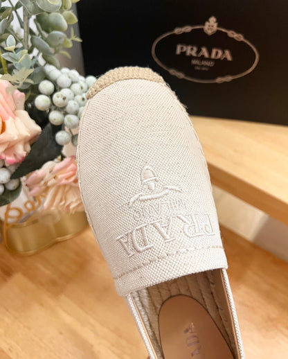 PRADA pra espadrilles beige canvas