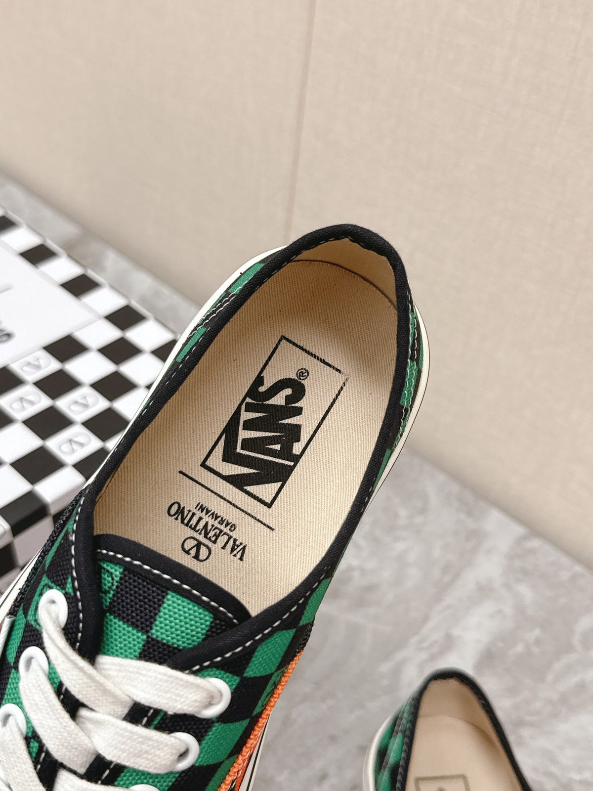 VALENTINO 25S GARAVANI X VANS SNEAKERS IN GREEN MIX BLACK CANVAS