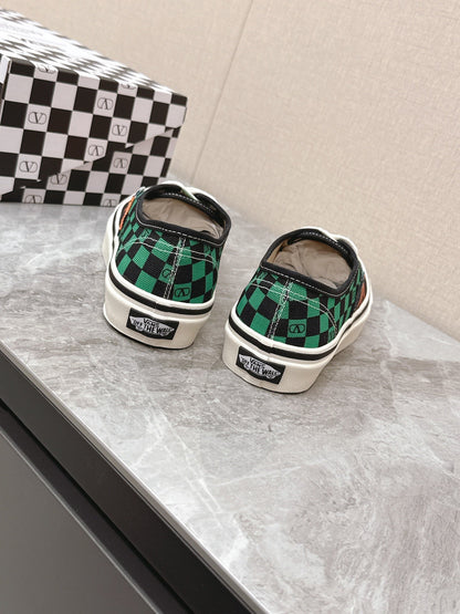 VALENTINO 25S GARAVANI X VANS SNEAKERS IN GREEN MIX BLACK CANVAS