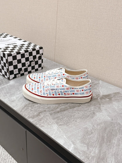 VALENTINO 25S GARAVANI X VANS SNEAKERS IN WHITE MIX BLUE CANVAS