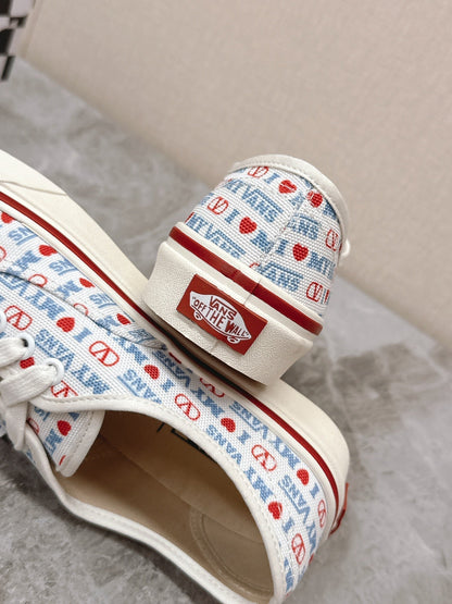 VALENTINO 25S GARAVANI X VANS SNEAKERS IN WHITE MIX BLUE CANVAS