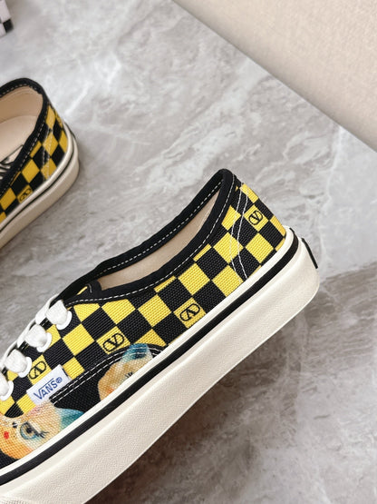 VALENTINO 25S GARAVANI X VANS SNEAKERS IN YELLOW MIX BLACK CANVAS