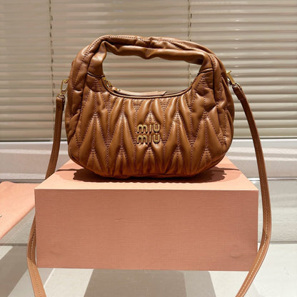 MIU MIU WANDER MATELASSÉ NAPPA HOBO BAG 23 IN CARAMEL BROWN LAMBSKIN