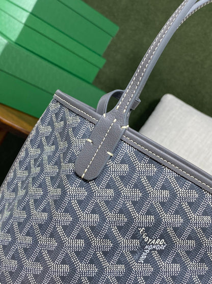 GOYARD ANJOU MINI BAG 20 IN GREY GOYARDINE CANVAS AND CALFSKIN