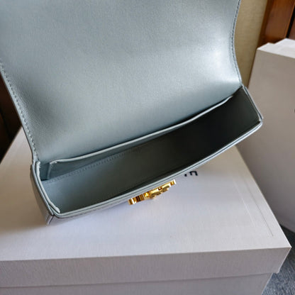 CELINE CHAIN EMBOSSED ARMPIT BAG 20 IN COOL GRAY BLUE CALFSKIN