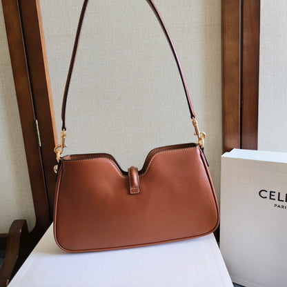 CELINE 25S SHOULDER CAMILLE 16 SOFT 27MM IN BROWN CALFSKIN GOLD HARDWARE