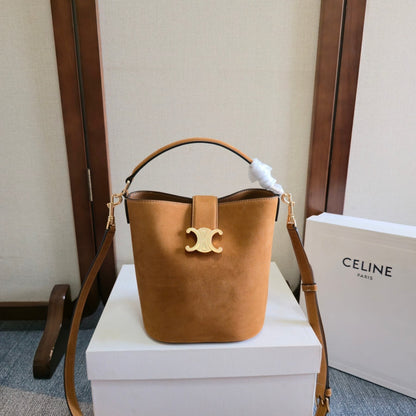 CELINE 25S LOUISE BAG 19MM IN BROWN SUEDE GOLD HARDWARE