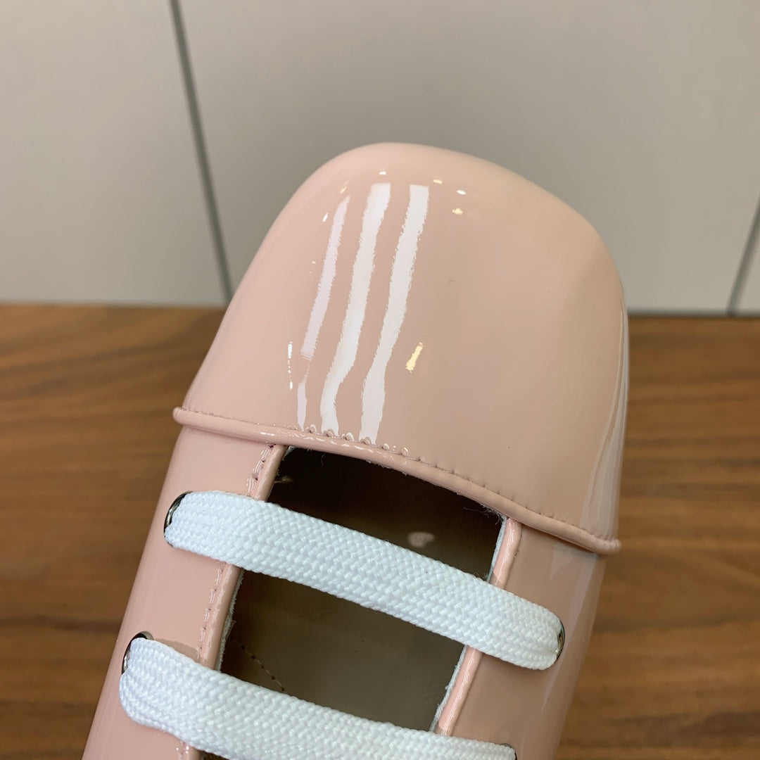 PRADA LACE-UP HIGH SHOES IN PALE PINK GLOSSY CALFSKIN