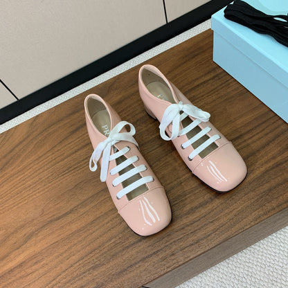PRADA LACE-UP HIGH SHOES IN PALE PINK GLOSSY CALFSKIN