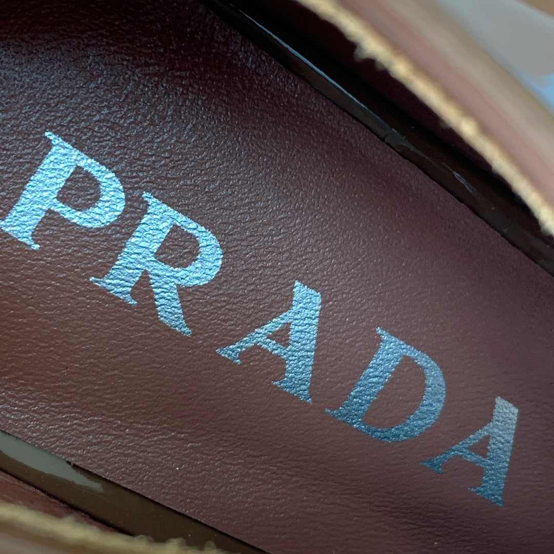 PRADA LACE-UP HIGH SHOES IN PECAN BROWN GLOSSY CALFSKIN