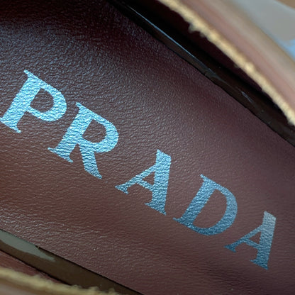 PRADA LACE-UP HIGH SHOES IN PECAN BROWN GLOSSY CALFSKIN