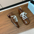 PRADA LACE-UP HIGH SHOES IN PECAN BROWN GLOSSY CALFSKIN