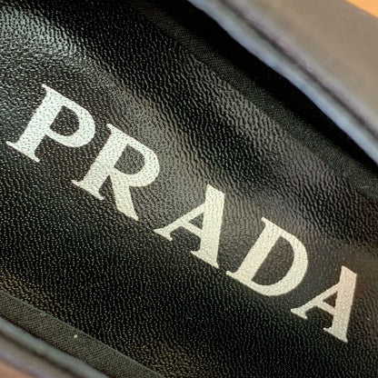 PRADA LACE-UP HIGH SHOES IN BLACK SILK MIX GLOSSY CALFSKIN