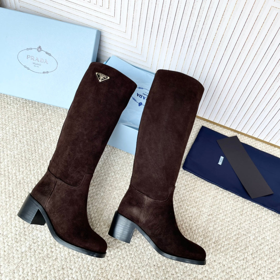 PRADA 25S HIGH-CUT BOOTS 55 MM IN RK BROWN SUEDE