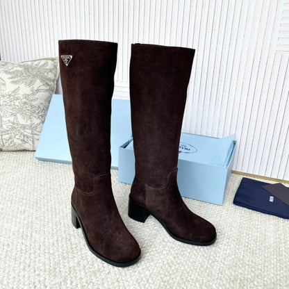 PRADA 25S HIGH-CUT BOOTS 55 MM IN RK BROWN SUEDE