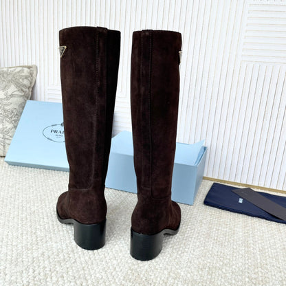 PRADA 25S HIGH-CUT BOOTS 55 MM IN RK BROWN SUEDE