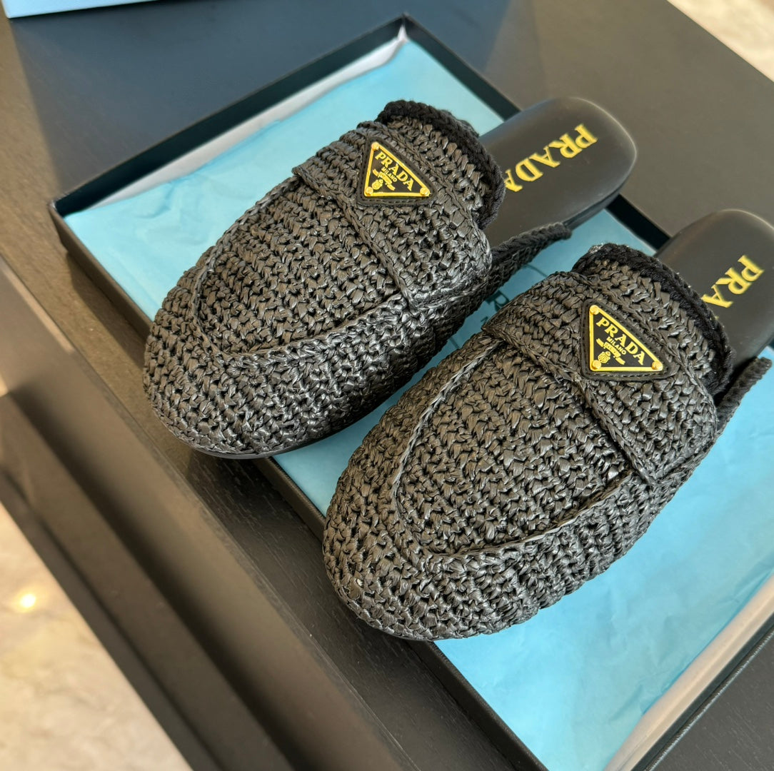 PRADA CROCHET SPECIAL MULES BLACK LAMBSKIN