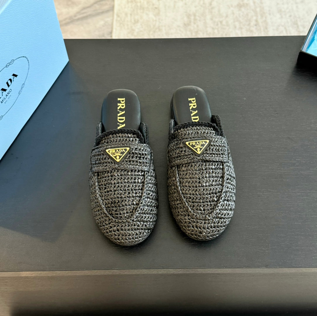 PRADA CROCHET SPECIAL MULES BLACK LAMBSKIN