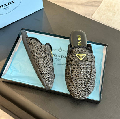 PRADA CROCHET SPECIAL MULES BLACK LAMBSKIN