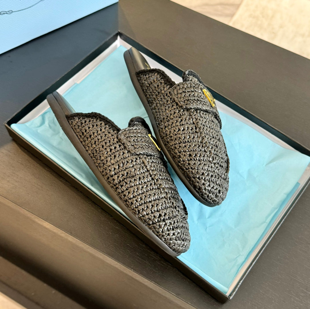 PRADA CROCHET SPECIAL MULES BLACK LAMBSKIN