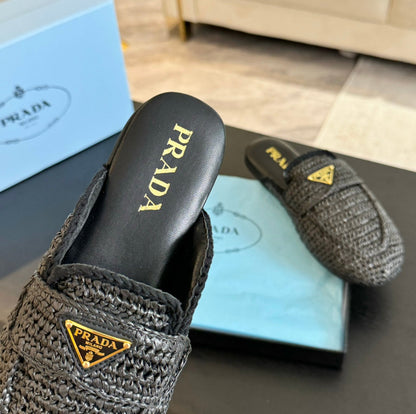 PRADA CROCHET SPECIAL MULES BLACK LAMBSKIN