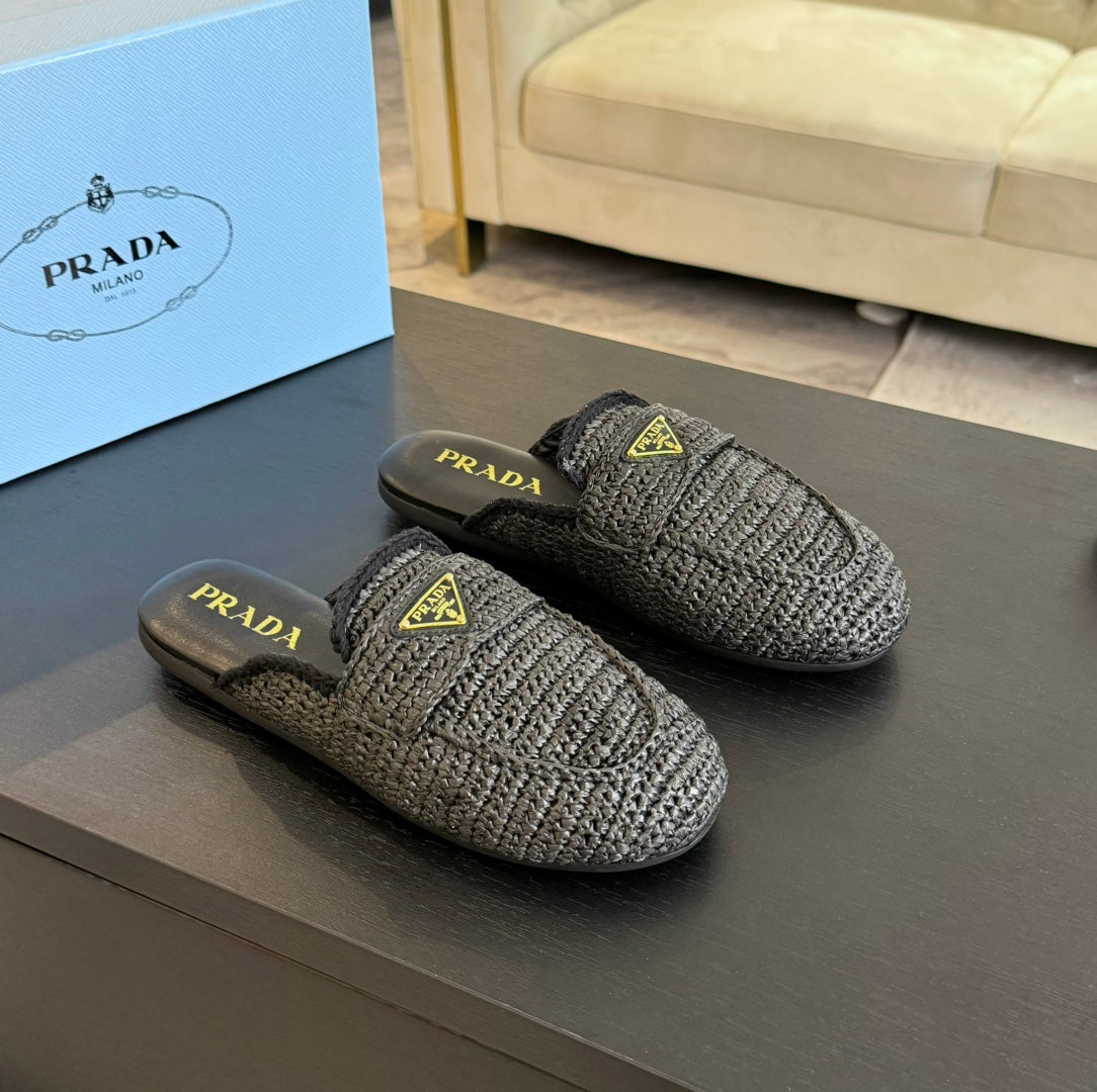 PRADA CROCHET SPECIAL MULES BLACK LAMBSKIN