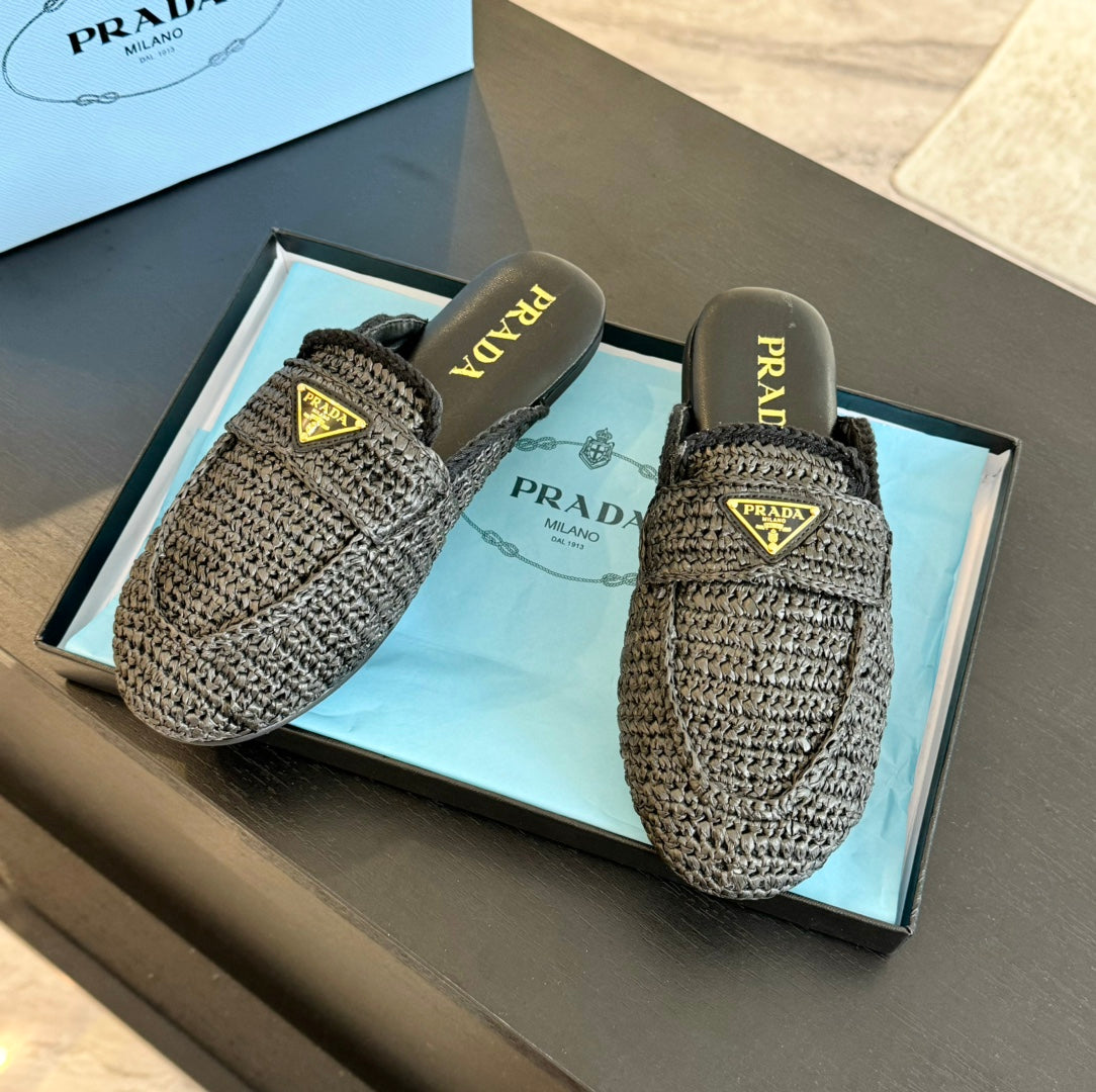 PRADA CROCHET SPECIAL MULES BLACK LAMBSKIN