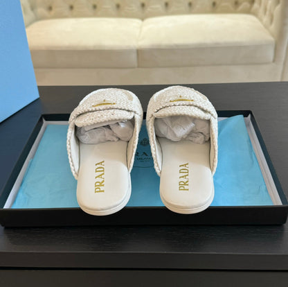 PRADA CROCHET SPECIAL MULES WHITE LAMBSKIN