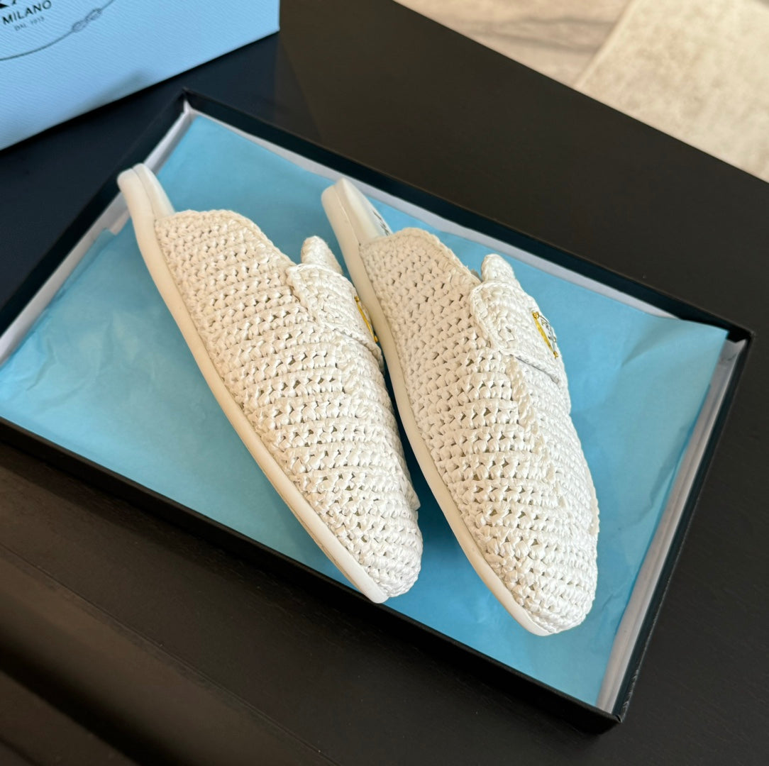 PRADA CROCHET SPECIAL MULES WHITE LAMBSKIN
