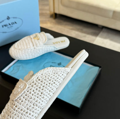 PRADA CROCHET SPECIAL MULES WHITE LAMBSKIN