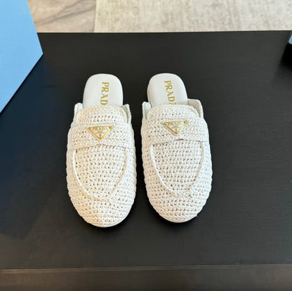 PRADA CROCHET SPECIAL MULES WHITE LAMBSKIN