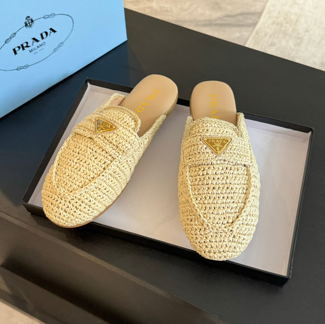 PRADA CROCHET SPECIAL MULES BEIGE LAMBSKIN